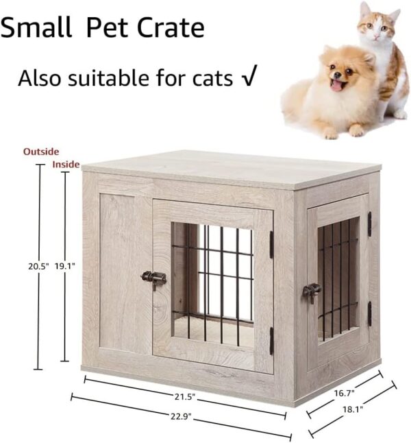 unipaws Furniture Style Dog Crate for Small Dogs, Cats, Min Pigs, Rabbit, Indoor Aesthetic Puppy Kennel, Modern Decorative Wood Wire Pet House Dog Cage, Pretty Cute End Side Table Nightstand, Grey - Image 6