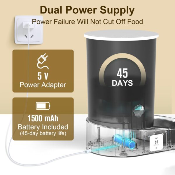 Automatic Cat Feeder, 2.4/5GHz WiFi Automatic Dog Feeder Rechargeable Battery-Operated, APP Control Smart 4L Cat Food Dispenser with 1-10 Meals for Cats and Dogs, Dual Power and Support Alexa - Image 4