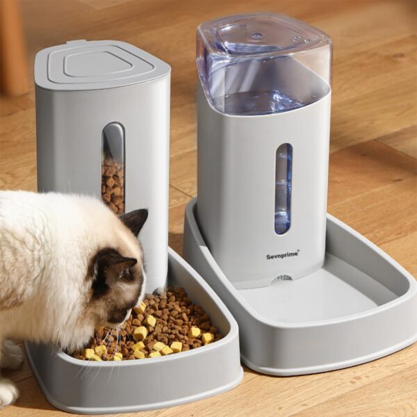 2PCS Cat Dog Feeder and Waterer Self-Dispensing Gray 3.8L Pets Automatic Feeder and Waterer Dispensing Set 12.8in x 7.87in x 12.2in Feeder and Water Bowl for Small Medium Pets - Image 3