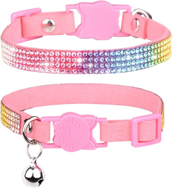 Cat Collar Breakaway Bling Diamond Rhinestone with Bell Adjustable for Cats and Kitten Girl boy (Pink)