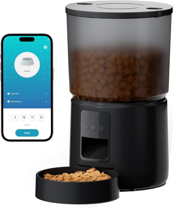 Automatic Cat Feeder: 2.4G/5G Cat Food Dispenser - 5L Cat Feeder with 1-10 Meals - WiFi Cat Feeder Automatic - APP Control - Cat Automatic Feeders - Auto Cat Feeder - Pet Feeder - BEMOONY - Black