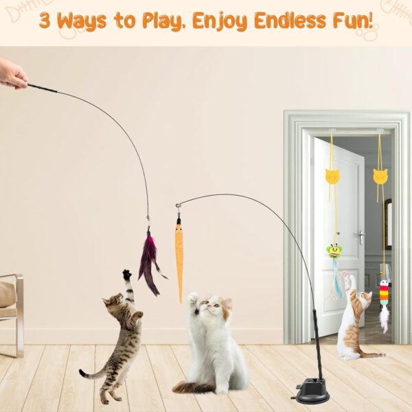 Depets Cat Wand Toy, 15 Pcs Interactive Cat Feather Toys, Cat Teaser Toy for Indoor Cats Self Play, 2 Play Modes Cat Toys Wand, Reusable Suction Cup Cat Toys for Indoor Cats Kittens Play Exercise - Image 2