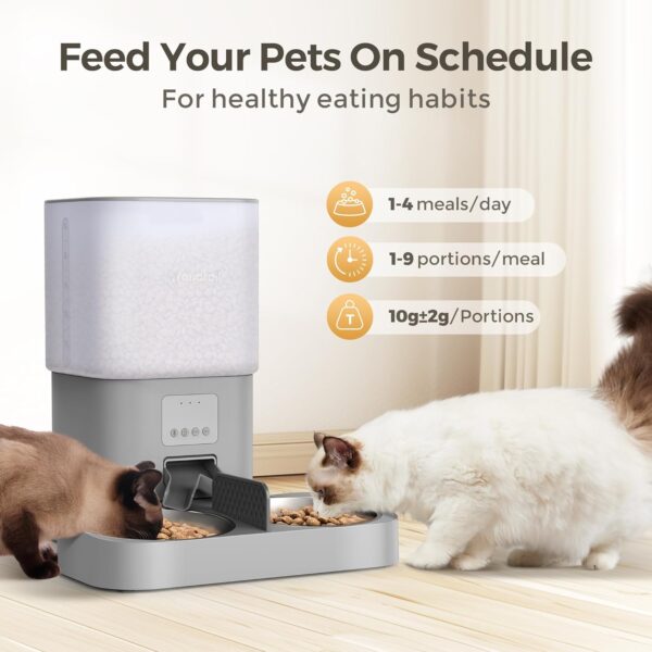 Automatic Cat Feeder, 6L /25 Cup Elevated Cat Food Dispenser with 2 Stainless Bowls, Timed Programmable Pet Feeder for 2 Cats & Dogs, Dual Power Supply,10s Meal Call,4 Meals per Day - Image 2