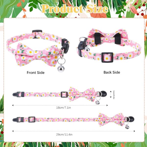 4 Pcs Breakaway Cat Collar with Bow Tie and Bell Floral Cat Kitten Collar with Removable Bowtie Adjustable Safety Collars for Girl Cats - Image 2