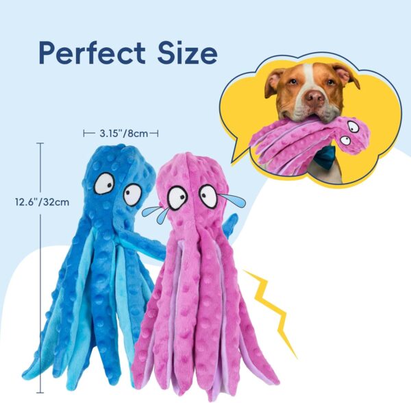 2 Pack Squeaky Dog Toys, Octopus Plush Dog Toys Stuffless Crinkle Pet Toys for Small, Medium, Large Dogs Teething, Durable Interactive Dog Chew (Blue + Purple Octopus) - Image 3