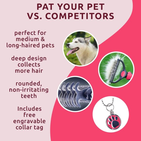 Pat Your Pet Deshedding Brush - Double-Sided Undercoat Rake for Dogs & Cats - Shedding Comb and Dematting Tool for Grooming, Extra Wide - Image 9