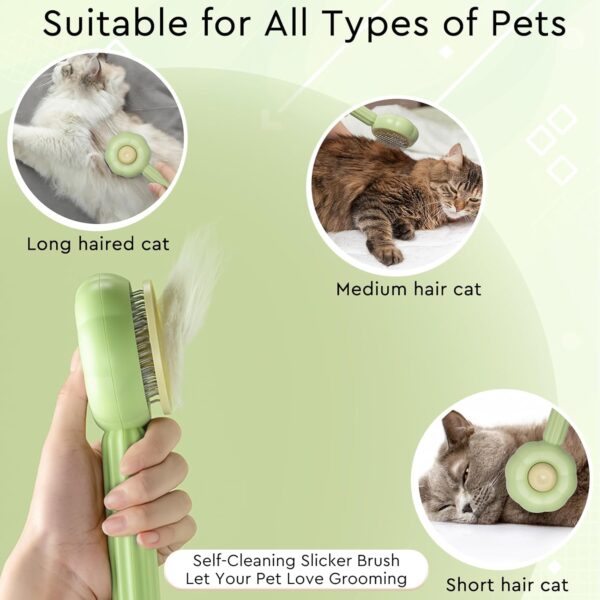 GJEASE Cat Grooming Glove Brush,Self-Cleaning Slicker Pet Brush for Short and Long Haired Pets,Dog Bath Brush for Shedding and Grooming,Removes Loose Hair and Tangles,Promote Circulation - Image 4