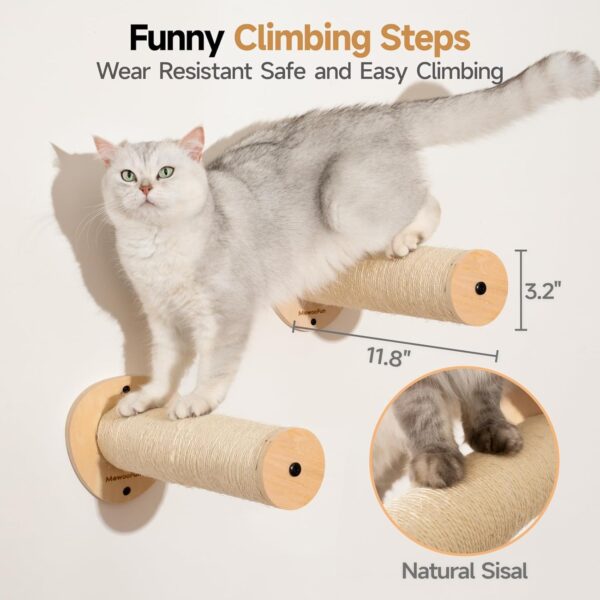 MEWOOFUN 2-Pack Cat Wall Steps, 12.8'' Cat Climbing Shelves for Wall Mounted, Cat Wall Furniture Ladder with Sisal Rope Scratches, Stable Wooden Cat Stairs and Perches for Most Kittens & Adult Cats - Image 3