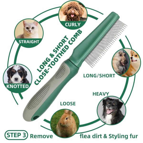 Dog Brush for Shedding,7 PCS Dog Grooming Brush Kit to De-fur,Dog Hair Slicker Deshedding Brush with Undercoat Rake Comb Bath Brush&Nail Clipper for Grooming Short Long Haired Dogs Cats Green - Image 4