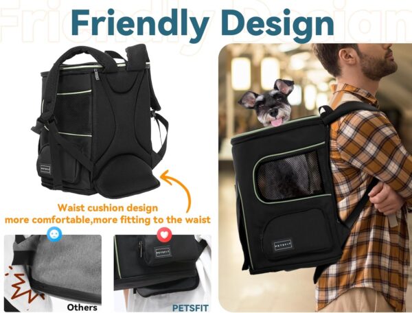 PETSFIT Dog Backpack Carrier with Upgraded Waist Protection Design, Cat Backpacks for Carrying Cats/Dogs/Puppies Up to 22 Pounds. Designed for Hiking Camping Traveling,Black - Image 2