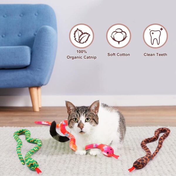 CiyvoLyeen Snake Catnip Toys Kitten Supplies Interactive Catnip Toys for Indoor Cats Snakes Cat Toy Novelty Gift for Cat Lovers Dental Health Chew Catnip Toy for Cats Set of 3 - Image 2