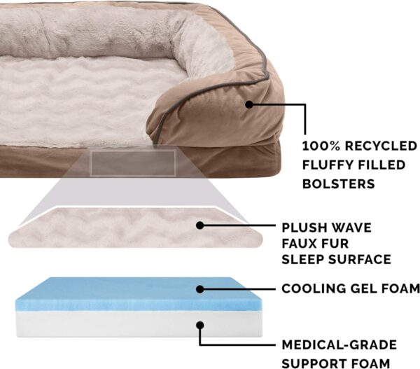 Furhaven Cooling Gel Dog Bed for Large/Medium Dogs w/ Removable Bolsters & Washable Cover, For Dogs Up to 55 lbs - Plush & Velvet Waves Perfect Comfort Sofa - Brownstone, Large - Image 3