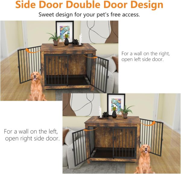 Dog Crate Furniture, Large Dog Crate Furniture, Wooden Cage Kennel Furniture Indoor, Modern Dog Crate with Multi-Purpose Removable Tray, Double-Doors Dog Furniture, Rustic Brown - Image 3