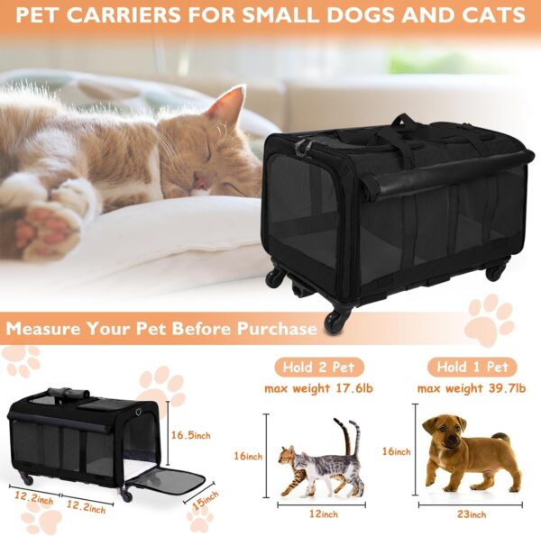 Cat Carrier,Amai Keto Cat Carrier Soft Side with Wheels for Dog & 2 Cats,Foldable Pet Travel Carrier for Medium Cats Under 25,Large,Black,24.4 x 16.5 x 15 inches - Image 2