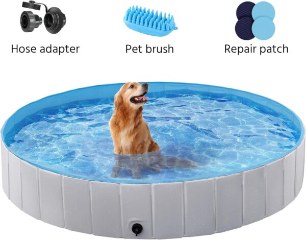 Yaheetech Dog Pet Bath Pool Foldable Hard Plastic Doggie Duck Swimming Pool Collapsible PVC Outdoor Bathing Tub Dog Pools for Large Small Dogs-63 x 11.8 inch,XXL,Gray - Image 7