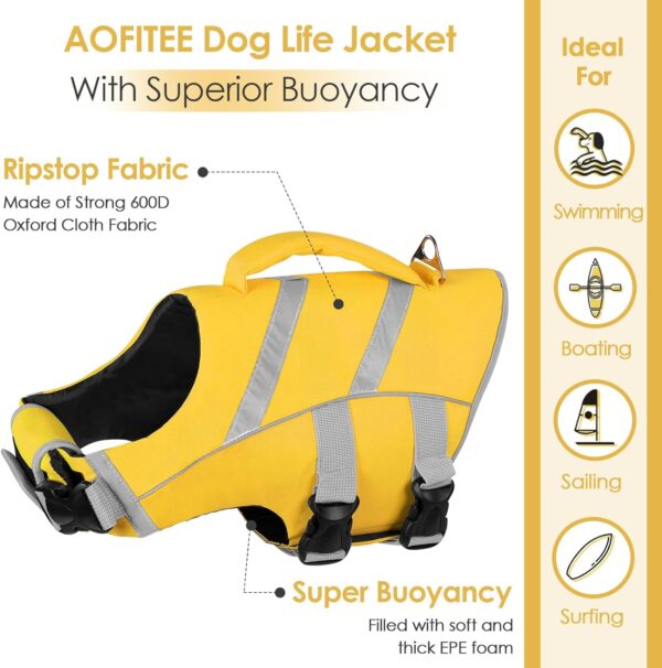 AOFITEE Dog Life Jacket Large, Dog Life Vest for Swimming, High Flotation Dog Swimming Vest with Rescue Handle and D-Ring, Reflective Dog Lifesavers Swimsuit for Swimming Pool Beach Boating - Image 3