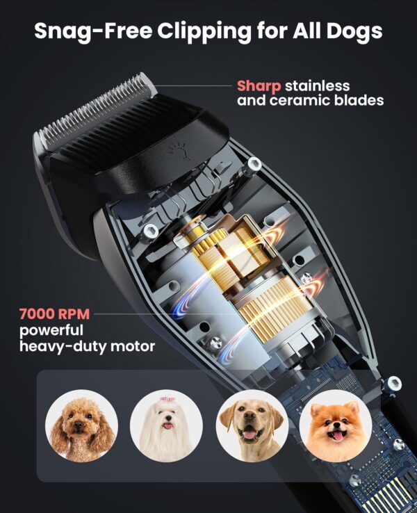 DOG CARE Smart Dog Clippers for Grooming with 3 Speeds, Auxiliary Light, Cordless Professional Dog Grooming Clippers, Low Noise Rechargeable Heavy-Duty Pet Hair Shaver for Dog Cat 2024 Upgraded - Image 5