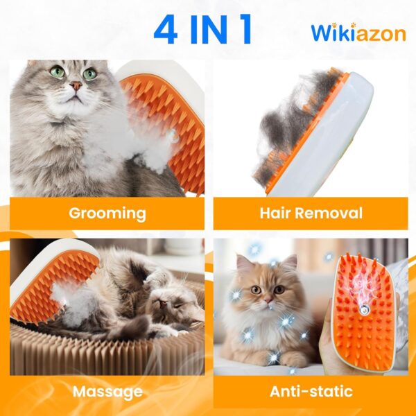 4 In 1 Cat Steam Brush, Easy Cleaning, Anti Static Shedding Spray Comb, Hair Removal, Misting Indoor Steamy Grooming Brush for Dog & Pet, Water Spritz Defur with Cloud & Pet Care (Orange Pro) - Image 2