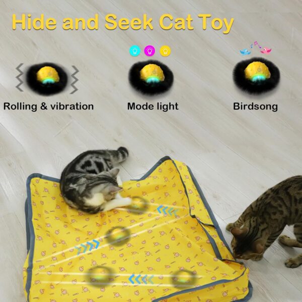 Interactive Cat Toys for Indoor Cats, Electric Cat Ball Fast Rolling in Pouch, Motion Activated Chirping Cat Toy, Hide and Seek Cat Toy with LED Light - Image 2