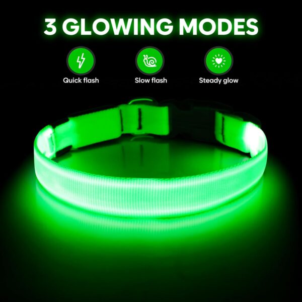 LED Dog Collar, USB Rechargeable Light Up Dog Collars, Adjustable Safety Dog Collar Light for Dogs Walking at Night (Green, Medium) - Image 2