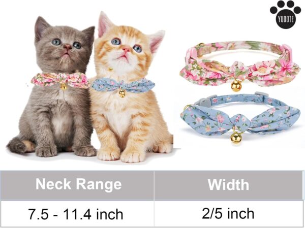 Cotton Bowtie Cat Collar with Bell 2 Pack Stylish Floral Breakaway Kitten Collars with Removeable Knot Bow,Blue & Pink - Image 6