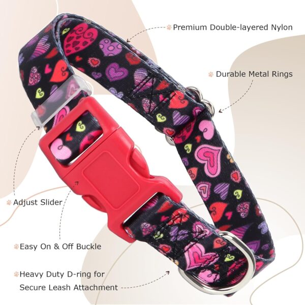 Dog Collar for Small Dogs with Cute Heart Patterns for Girl & Boy Dogs, Adjustable Soft Pet Collar with Safety Buckle for Small Medium Large Dog (Heart S) - Image 4