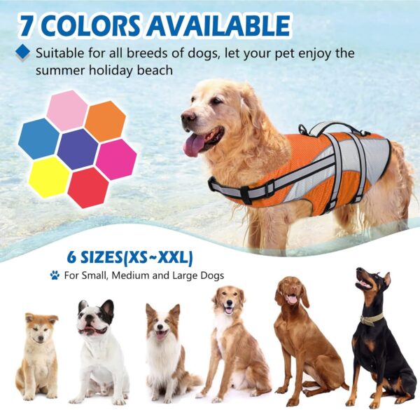 KOESON Ripstop Dog Life Jacket, Dog Life Vest with Superior Buoyancy Pet Swimming Safety Vest with Rescue Handle, Dog Float Coat Dog Life Preserver Lifesaver for Small Medium Large Dogs Orange XS - Image 2