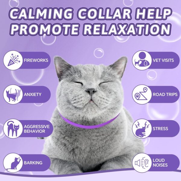 VICSOM Calming Collars for Cats, Cats Calming Collar, Pheromone Calm Collar for Cats, Waterproof Adjustable Natural Cat Calming Collars with 60 Days Anti Anxiety Relief Stress Effect, 4PCS Purple - Image 2