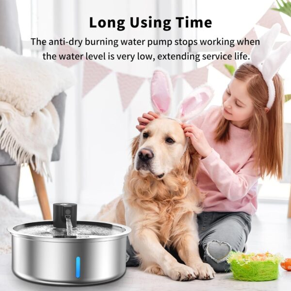 Stainless Steel Dog Water Fountain, 7L/1.8G/236oz Pet Water Fountain for Large Dogs & Multi-Cats, Dog Water Bowl Dispenser with Quiet Water Pump and 3 Replacement Filters - Image 6