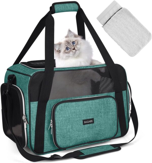 BAGLHER Pet Travel Carrier, Cat Carriers Dog Carrier for Small Medium Cats Dogs Puppies, Airline Approved Small Dog Carrier Soft Sided, Collapsible Puppy Carrier. Green