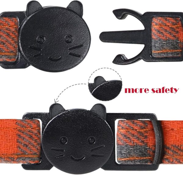 BANMODER Cat Collar Breakaway with Bells,Cute Cat Bow Tie,1 Pack safety Kitten Plaid & Flower Collar for Girl Boy Male Cats (Orange) - Image 5