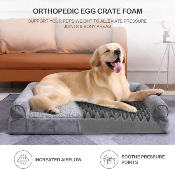 Washable Dog Bed with Removable Cover, Orthopedic Bed with Waterproof Lining, Memory Foam Bolster Sofa with Nonskid Bottom, Bed for Large, Extra Large Dogs - Image 2