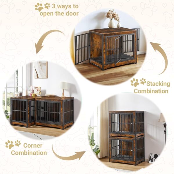 75" Large Corner Dog Crate Furniture, Double Dog Kennel Furniture for 2 Large Dogs, Stackable Dog Crates Furniture with Removable Divider & Hidden Tray & 3 Doors - Image 2