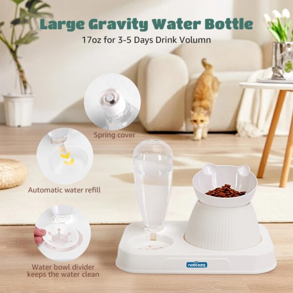 Nobleza 3-in-1 Slow Pet Feeder Bowl Bottle Set, Automatic Pet Dispenser Treat Food & Water Bowl with 15° No Spill Tilted Raised Bowl for Cat Dog Small Medium Pet Kitten Puppy Bunny Healthy Food Water - Image 3