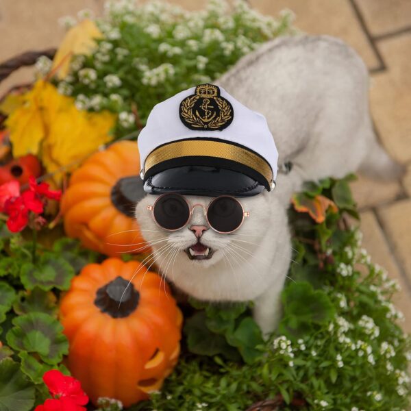 5 Pieces Halloween Cat Sailor Costume Set Dog Captain Hat Sailor Hat Cat Captain Navy Sailor Suit Small Pet Sunglasses Cravat Neck Tie for Cat Puppy Photo Props Costume Party Accessories - Image 3