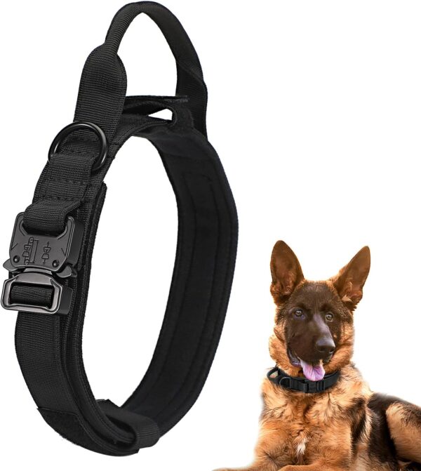 Dog Tactical Collar Military Dog Training Collar Control Handle and Heavy Metal Buckle for Medimum Large Dog Training Behavior Aids Black XL