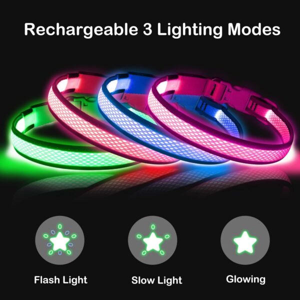 LED Dog Collar, USB Rechargeable Light Up Dog Collar Lights, Adjustable Comfortable Soft Mesh Safety Dog Collar for Small, Medium, Large Dogs(Large, Neon Green) - Image 7