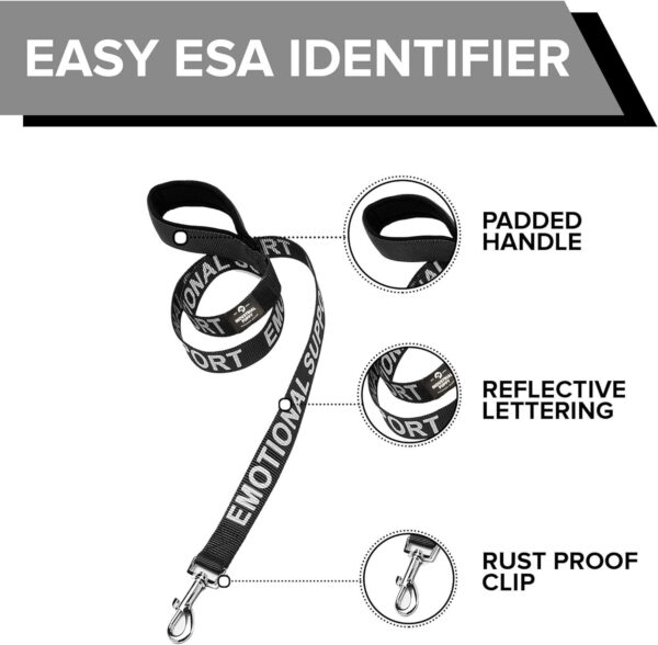 Emotional Support Dog Leash Wrap with Neoprene Handle and Reflective Emotional Support Lettering - Supplies or Accessories for ESA Emotional Support Dog Vest or Harness (Black, Emotional Support) - Image 2