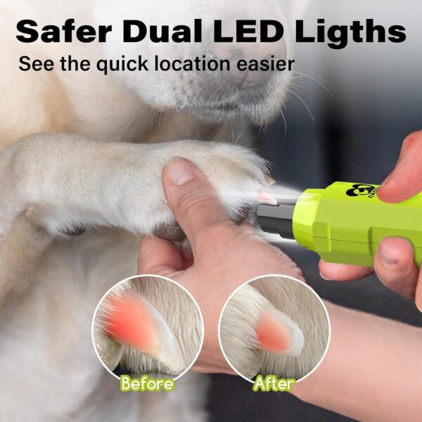 Casfuy 6-Speed Dog Nail Grinder with 2 LED Lights- Newest Pet Nail Grinder Rechargeable Quiet Electric Dog Nail Trimmer for Large Medium Small Dogs Painless Paws Grooming & Smoothing Tool (Green) - Image 3