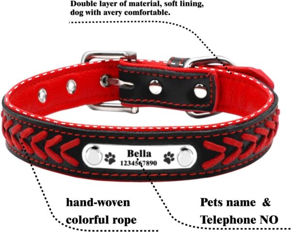 Personalized Dog Collars for Small Medium Large Dogs,Custom Dog Collar with Name Plate,Braided Leather Dog ID Collars, Option to Blue,Pink,Red,Purple,Yellow - Image 3