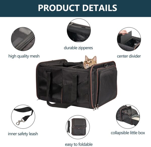 Cat Carrier for 2 Cats - INRLKIT Cat Carrier with Litter Box, Portable 2-in-1 Double Cat Travel Carrier Bag for Traveling, Expandable Soft-Sided Cat Carrier, Dog Carrier, Pet Carrier (Black) - Image 5