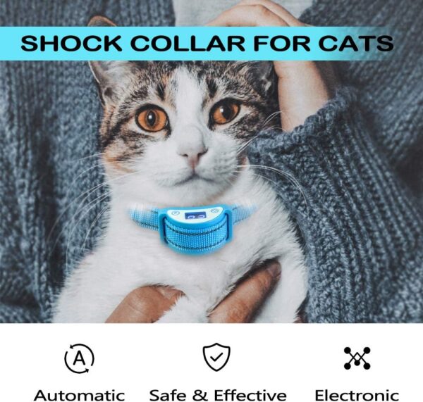 Paipaitek Cat Shock Collar,Automatic Trainer Collar for Cats Prevent Meowing Designed,Sound Vibrate and Shock 3 Working Modes for Cats and Kittens - Waterproof & Rechargeable - Image 2