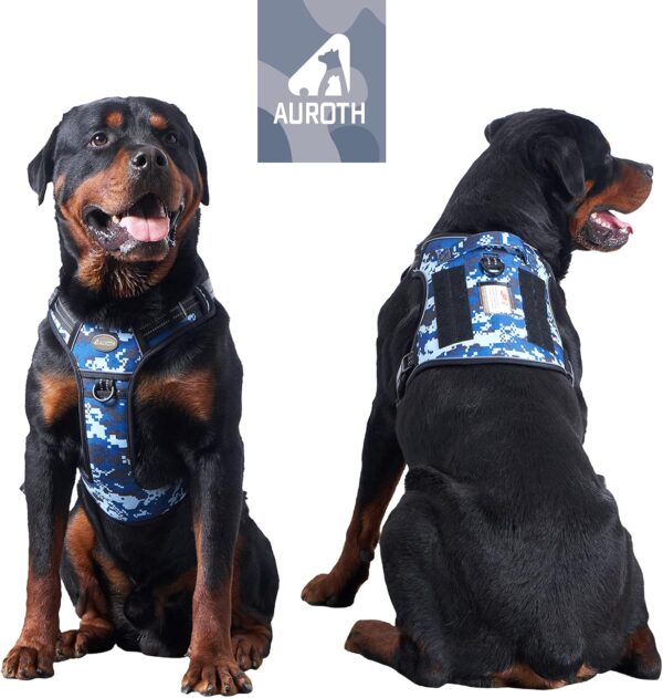 Auroth Tactical Dog Training Harness No Pulling Front Clip Leash Adhesion Reflective K9 Pet Working Vest Easy Control for Small Medium Large Dogs Blue Camo L - Image 2