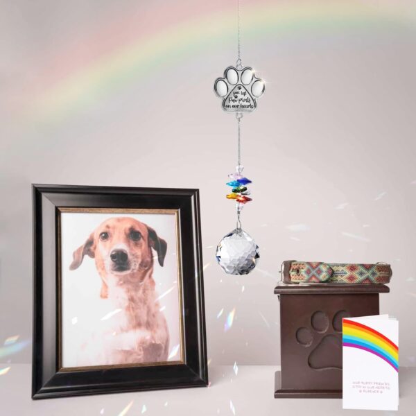 Dog Memorial Suncatcher Pet Memorial Gifts Sympathy Gift for Loss Dog Cat Paw Print Crystal Sun Catcher Rainbow Bridge Rainbow Maker Suncatcher (Paw Print-1.57" Crystal) - Image 5