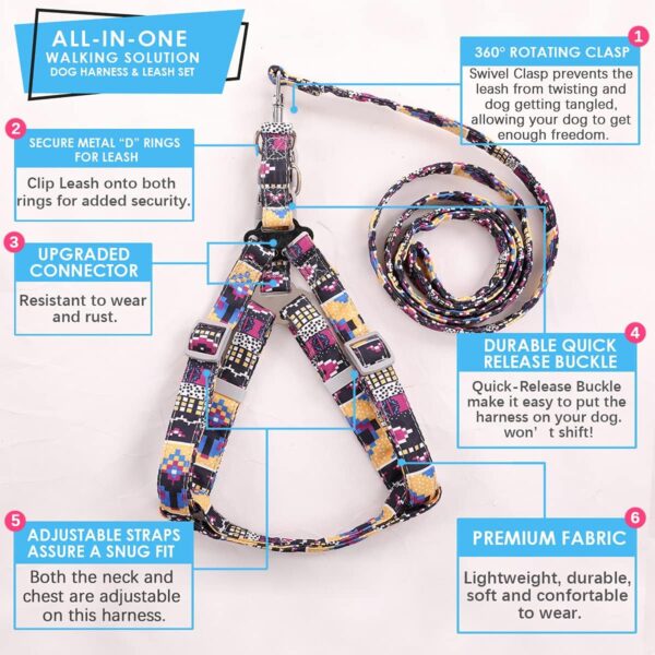 Dog Harness and Leash Set, No Pull Step in Basic Halter Harness for Medium, Small Breed Dogs Cats Pixel Purple M - Image 3