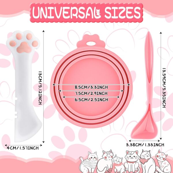 Uiifan 8 Pcs Pet Food Can Supplies Set 5 Pcs Universal Silicone Pet Food Can Covers Lids 2 Pcs Silicone Can Spoons 1 Pcs Multifunctional Pet Can Opener for Pets Dogs Cats Feeding Can (Pink) - Image 2