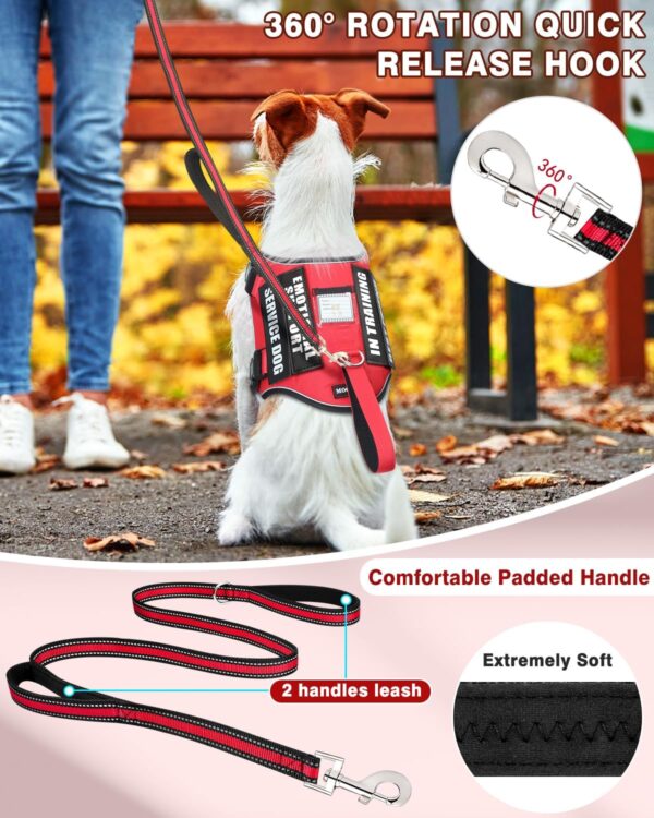 Service Dog Vest Harness and Leash Set+10 Patches for Puppy Small Dogs,Do Not Pet Emotional Support Dog Vest with 2 Soft Padded Handle for Everyday/Training (Red XS) - Image 2