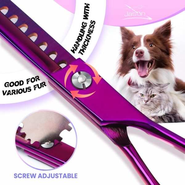 JASON Dog Grooming Scissors Kit, Professional 6 in 1 Dog Scissors Sharp Shears Set - Straight, Thinning, Chunker, Curved Shears and Comb for Long Short Hair for Dog Cat Pet - Image 3