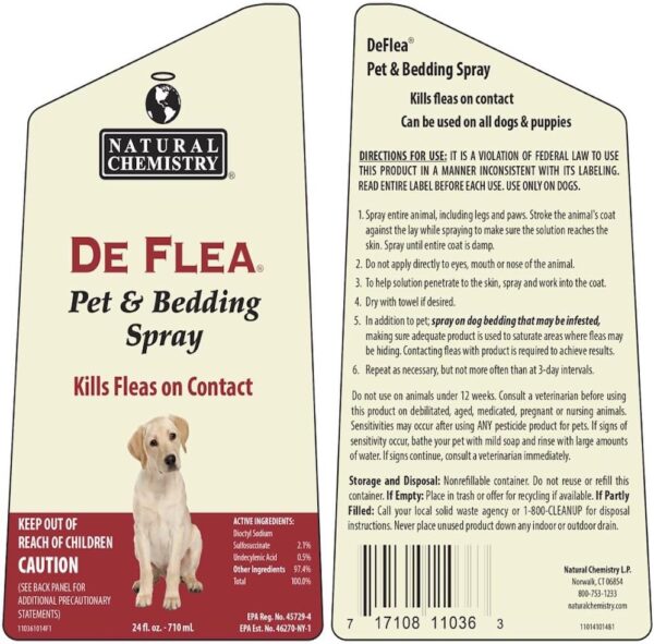 De Flea Pet & Bedding Spray for Dogs. 24oz (Not for use on Cats) - Image 2