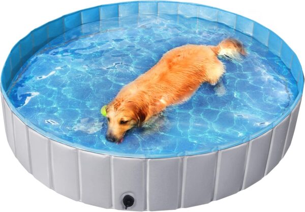 Yaheetech Dog Pet Bath Pool Foldable Hard Plastic Doggie Duck Swimming Pool Collapsible PVC Outdoor Bathing Tub Dog Pools for Large Small Dogs-63 x 11.8 inch,XXL,Gray